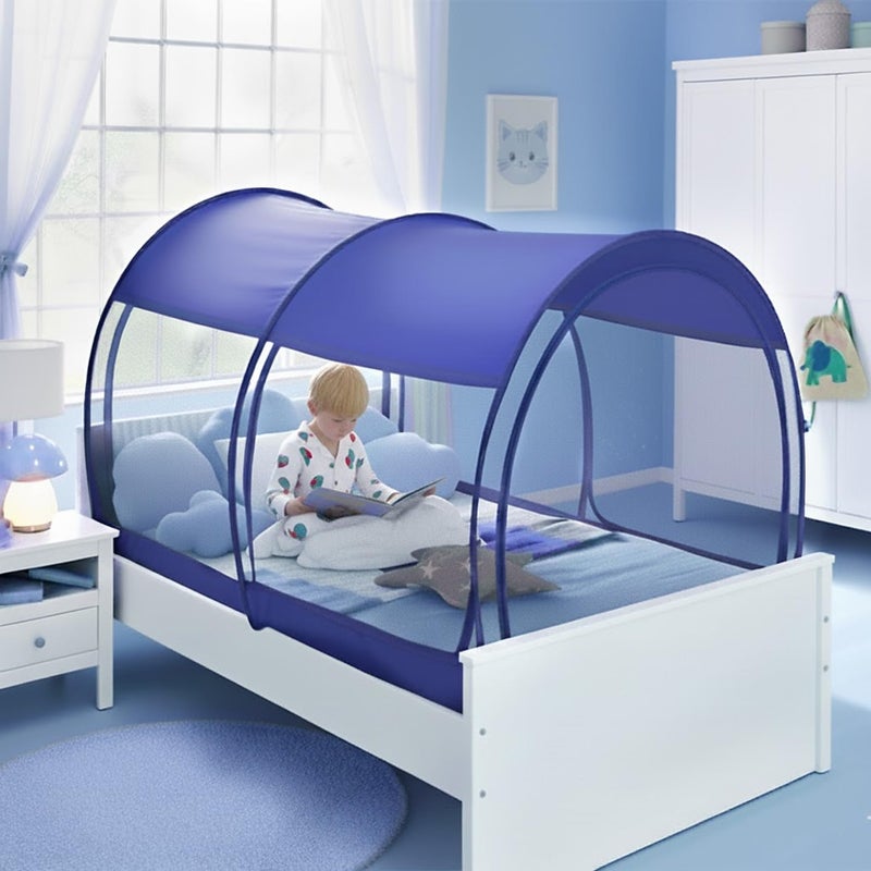 AlvantorÂ® Mosquito Net Bed Canopy Tents Dream Privacy Space Twin Size Sleeping Tents Indoor Pop Up Portable Frame Breathable Cottage Blue (Mattress Not Included) - Image 1